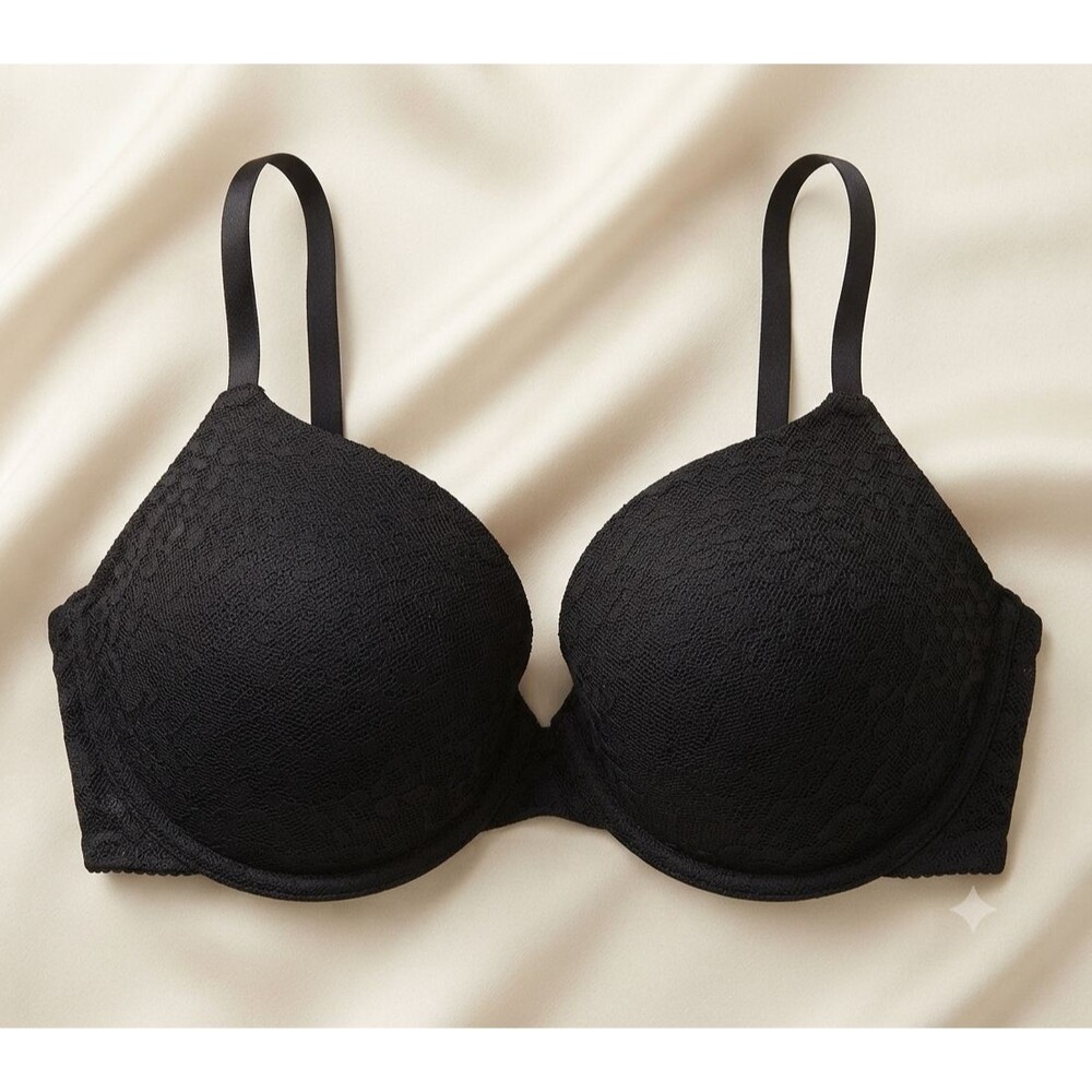 PINK Victoria’s Secret Black Lace Wear Everywhere Push Up Bra 835642 36DD